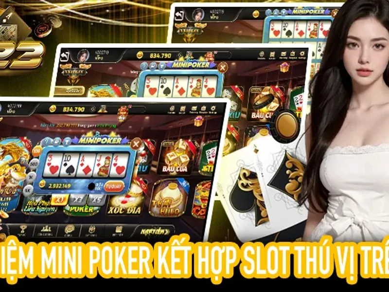 Hình ảnh bàn chơi bài Poker hoặc Blackjack với các lá bài và chip cược